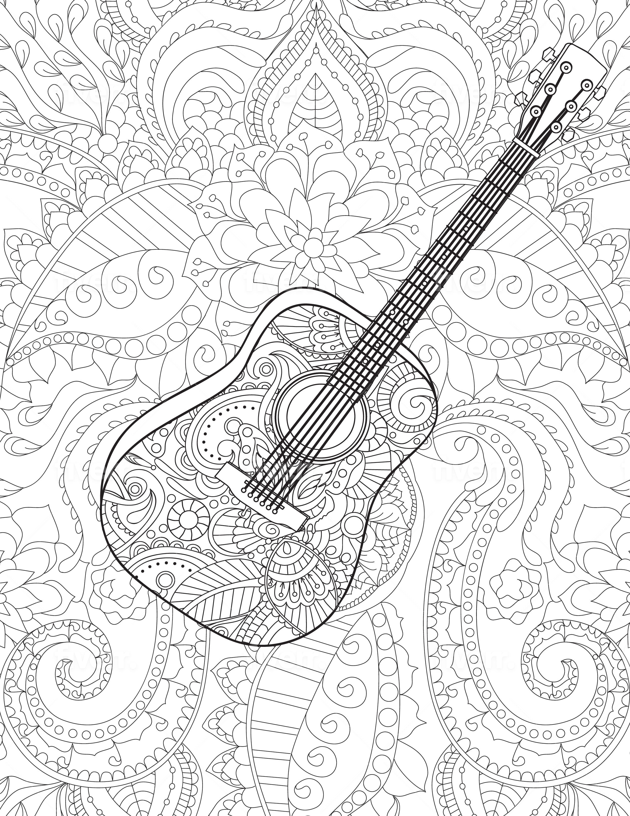 acoustic guitar coloring page